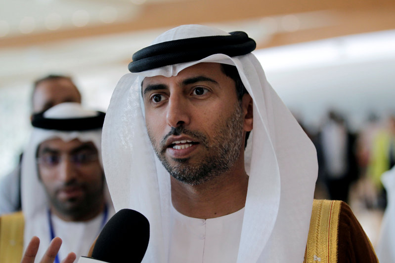 File photo of UAE Energy Minister Suhail bin Mohammed al-Mazroui as he talks to reporters. 
