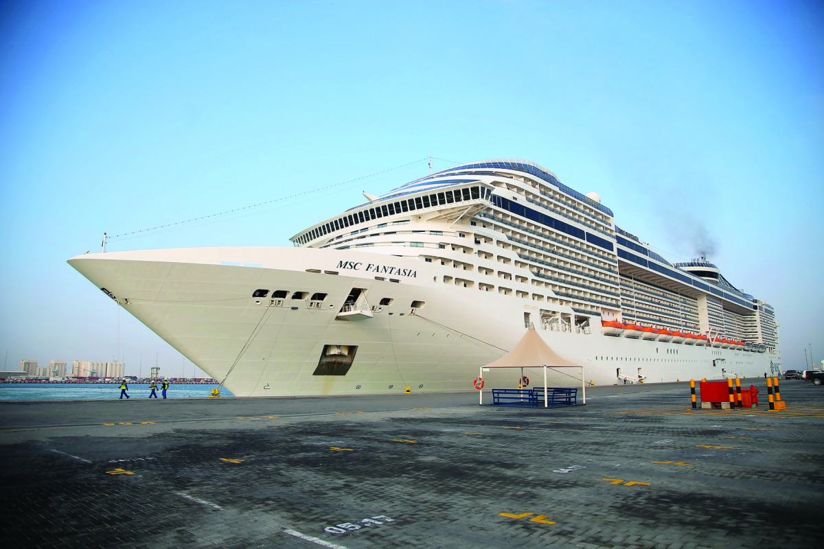 Mega cruise ship MSC Fantasia docked at Doha Port cruise ship terminal yesterday.