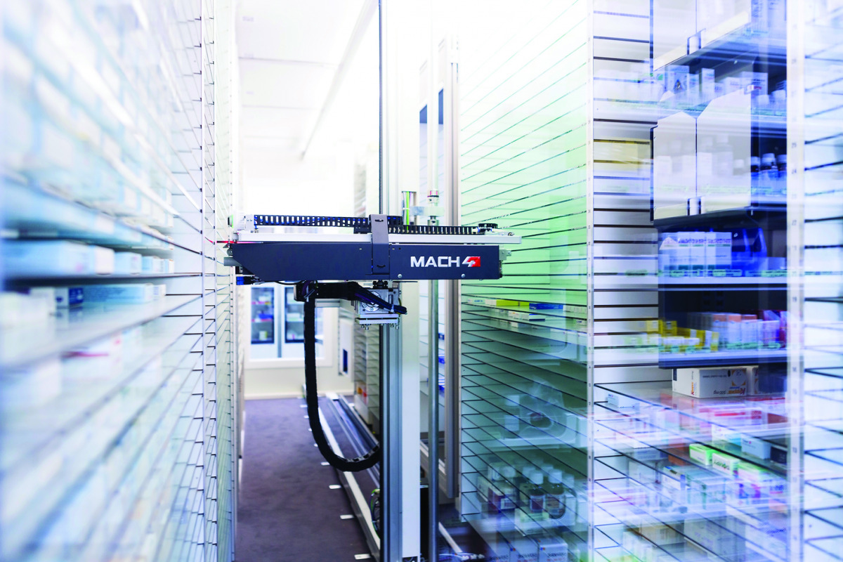 The automated dispensing unit, known as the pharmacy robot.