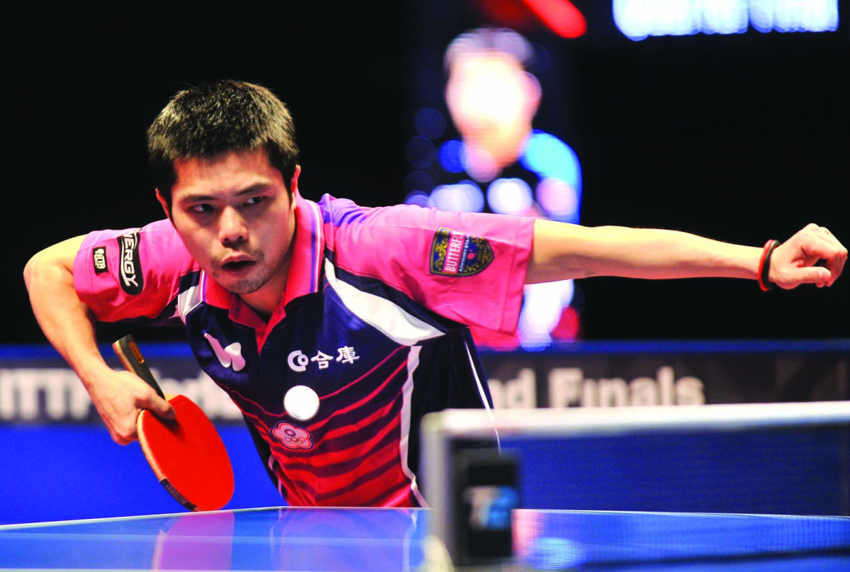 Chuang Chih Yuan of Taiwan in action during the Seamaster Qatar 2016 ITTF World Tour Grand Finals in Doha yesterday. Pic by: Baher Amin/The Peninsula
