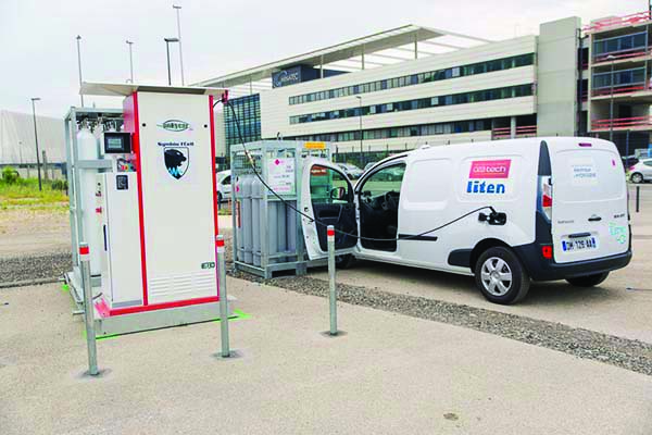  A hydrogen filling station of Symbio FCell, a French manufacturer of fuel cells that convert hydrogen into electricity to run vehicles.