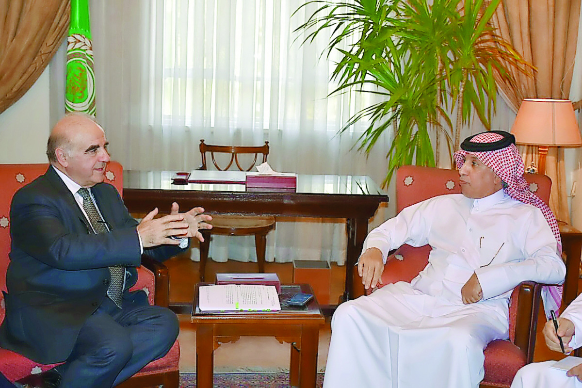 Minister of State for Foreign Affairs H E Sultan bin Saad Al Muraikhi with Malta's Foreign Minister George Vella on the sidelines of the fourth European Union-Arab League foreign ministers' meeting held in Cairo yesterday.