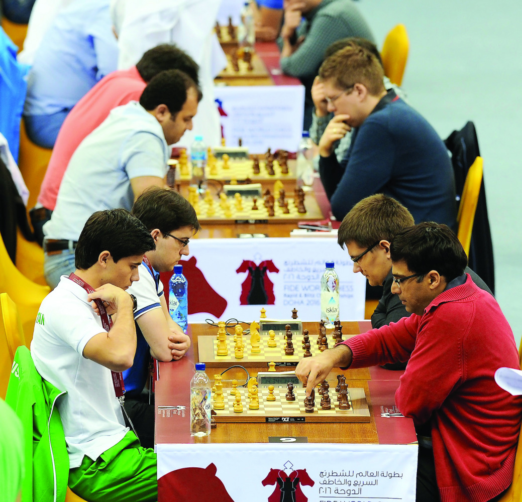 India's Viswanathan Anand (right) in action along with other players during the Qatar Rapid and Blitz Championships, at the Ali Bin Hamad Attiya Arena, Al Sadd, in Doha yesterday.
Pics by: Salim Matramkot/The Peninsula