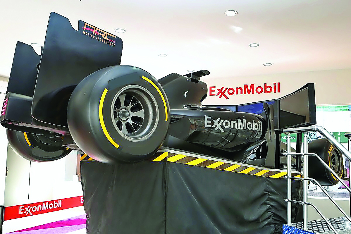 The racing car simulator at the Qatar ExxonMobil Open 2017 Public Village.