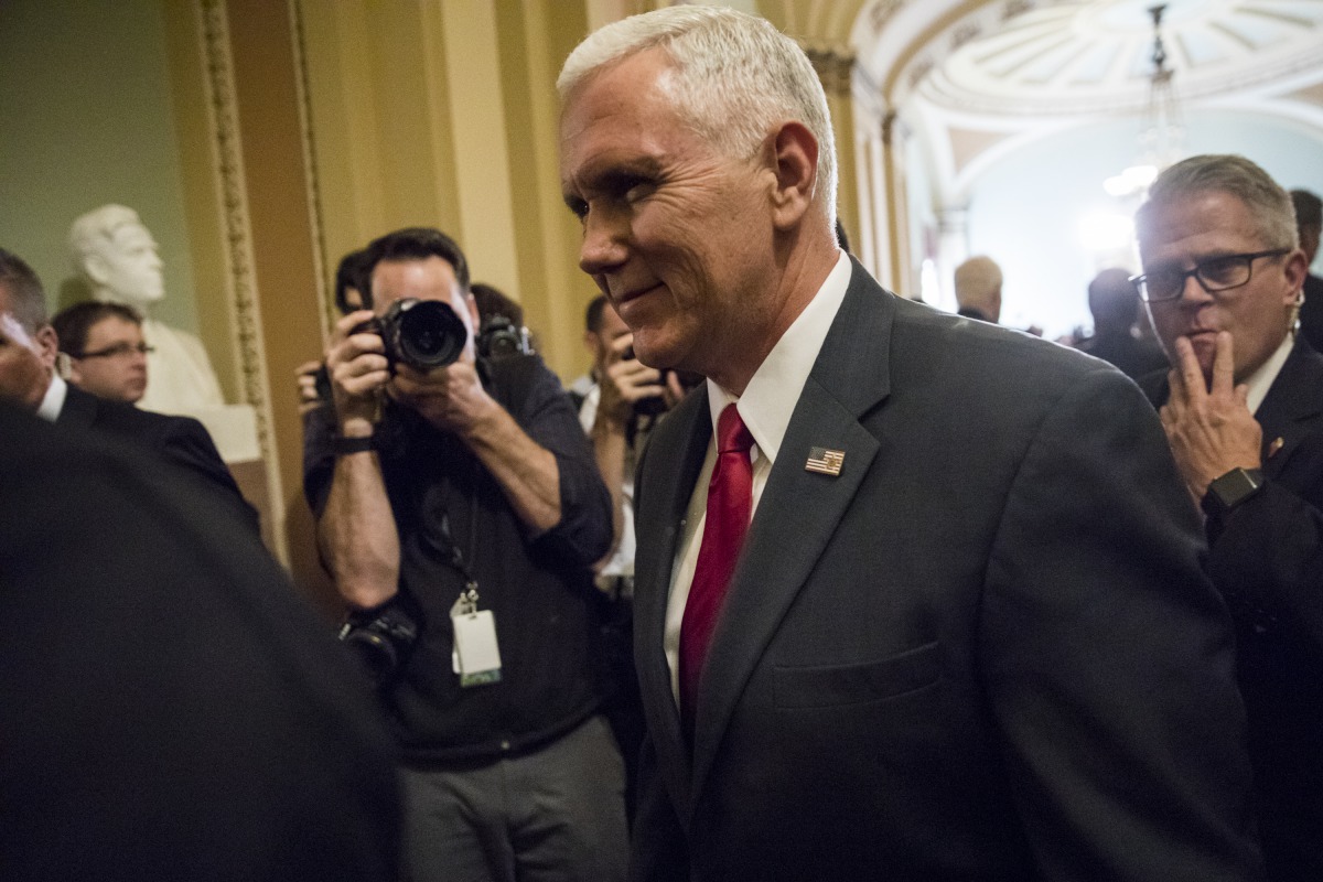 Vice President-elect Mike Pence leaves after speaking with Congressional Republican leadership on the road ahead to repeal the Affordable Care Act, or Obamacare, in the U.S. Capitol in Washington, USA on January 4, 2017. (Samuel Corum - Anadolu Agency)