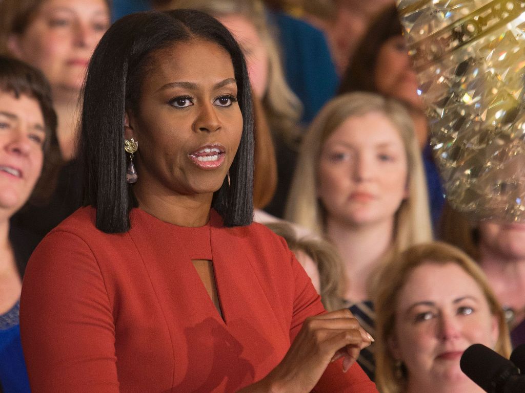 Michelle Obama gives her final remarks as US First Lady at the 2017 School Counselor of the Year event at the White House in Washington DC, January 5, 2017. / AFP / CHRIS KLEPONIS

