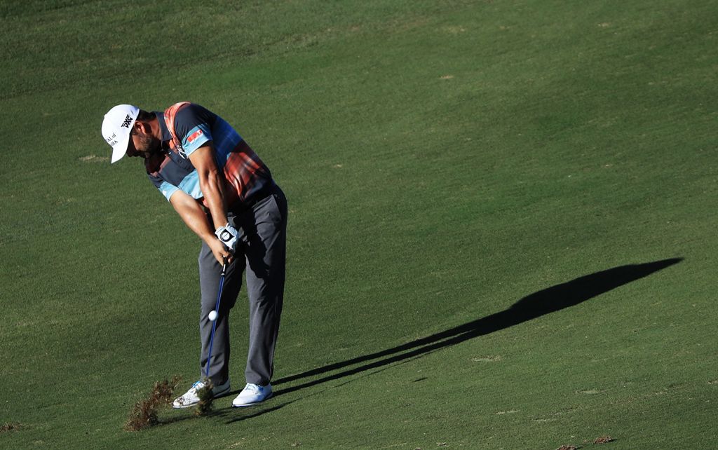 Ryan Moore of the United States plays a shot on the 16th hole during the second round of the SBS Tournament of Champions at the Plantation Course at Kapalua Golf Club on January 6, 2017 in Lahaina, Hawaii. Sam Greenwood/AFP
