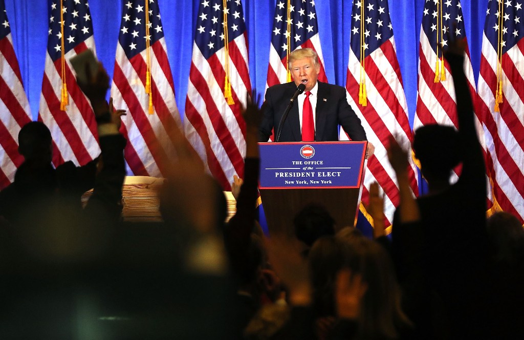 President-elect Donald Trump speaks at a news cenference at Trump Tower on January 11, 2017 in New York City. Spencer Platt/Getty Images/AFP
