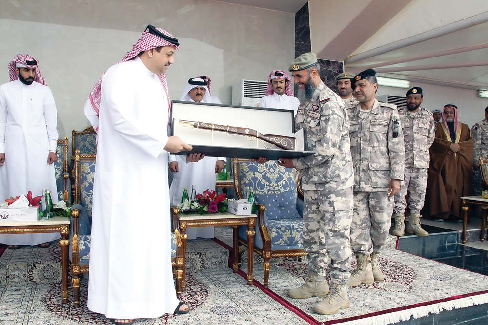Minister of State for Defence Affairs H E Dr Khalid bin Mohammed Al Attiyah at the graduation ceremony for the 7th batch of National Service recruits in Doha, yesterday.