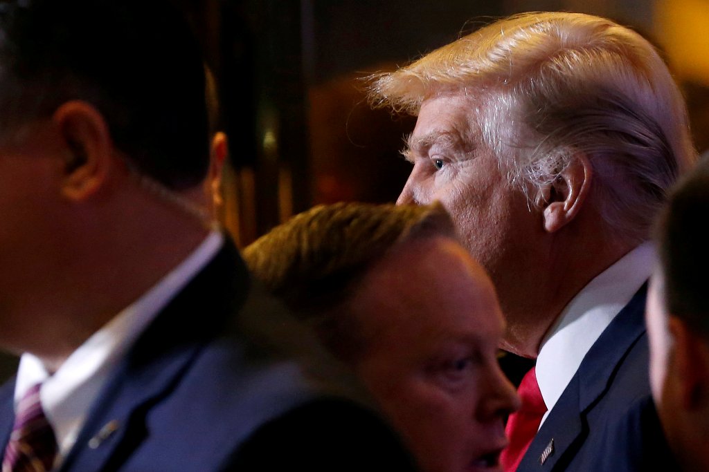 U.S. President-elect Donald Trump leaves a press conference in Trump Tower, Manhattan, New York, U.S., January 11, 2017. REUTERS/Shannon Stapleton
