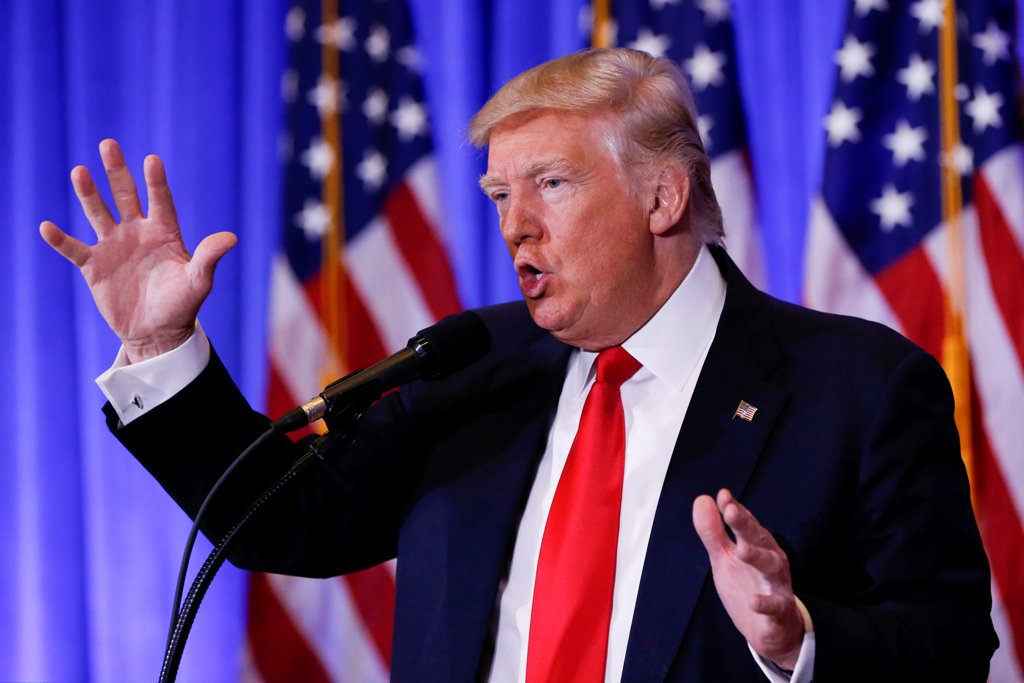 U.S. President-elect Donald Trump speaks during a press conference in Trump Tower, Manhattan, New York, U.S., January 11, 2017. REUTERS/Shannon Stapleton
