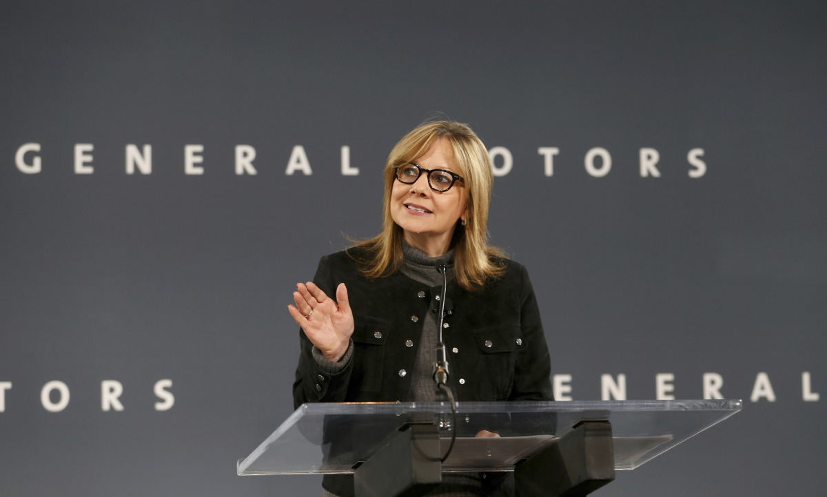 General Motors Chairman and CEO Mary Barra announces that Chevrolet will begin testing a fleet of Bolt autonomous vehicles in Michigan during a news conference in Detroit, Michigan, U.S., December 15, 2016. REUTERS/Rebecca Cook