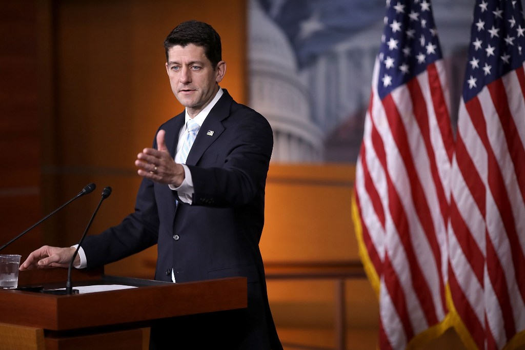 Speaker of the House Paul Ryan (R-WI) talks with reporters during his weekly news conference in the Capitol Visitors Center at the U.S. Capitol January 12, 2017 in Washington, DC. Chip Somodevilla/AFP
