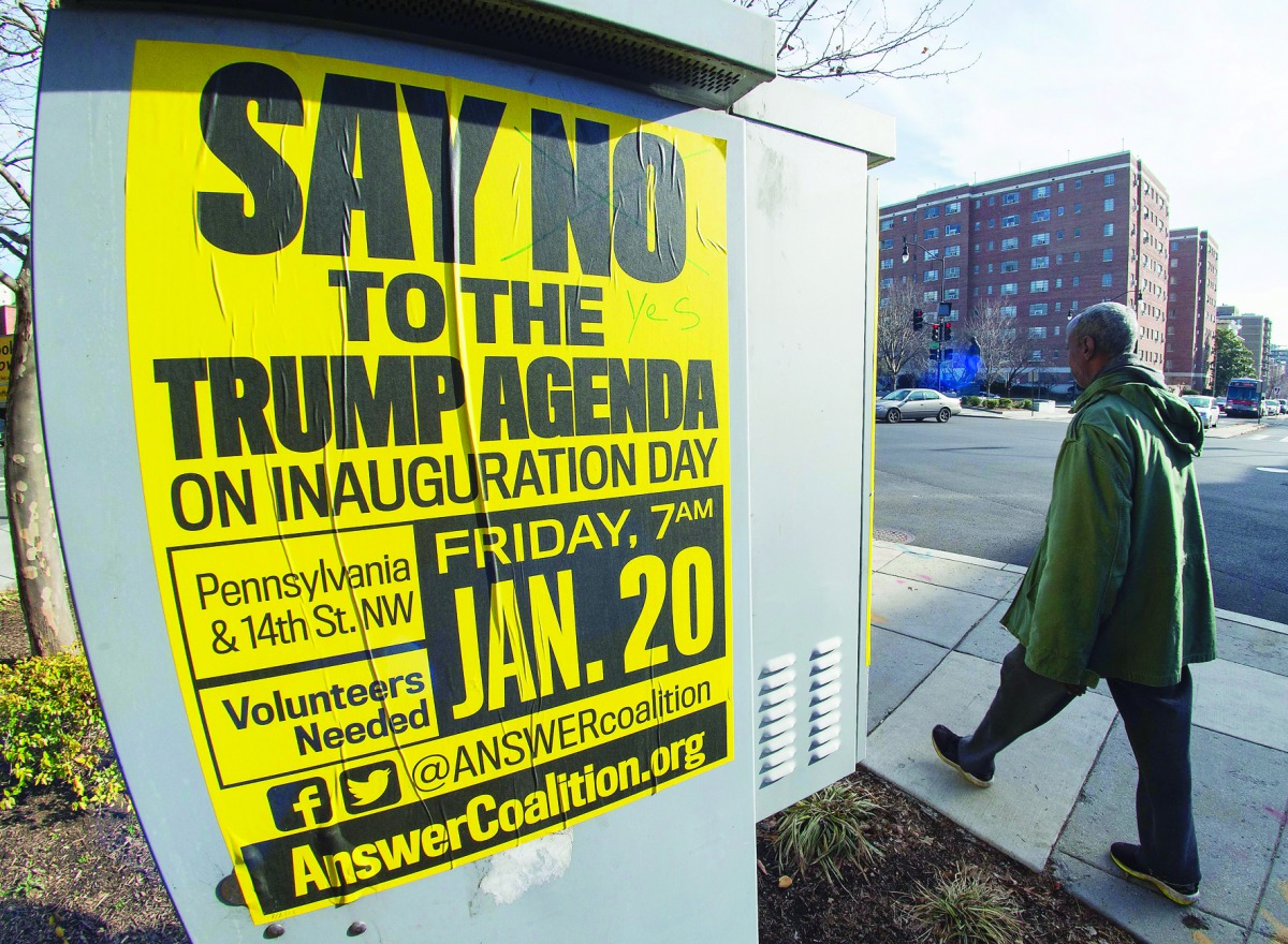 Street posters calling for protests are seen in the Dupont Circle area of Washington, DC, yesterday.