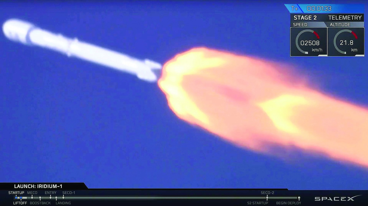 An image obtained from SpaceX video shows a Falcon 9 rocket lifting off from Vandenberg Air Force Base, California, yesterday.