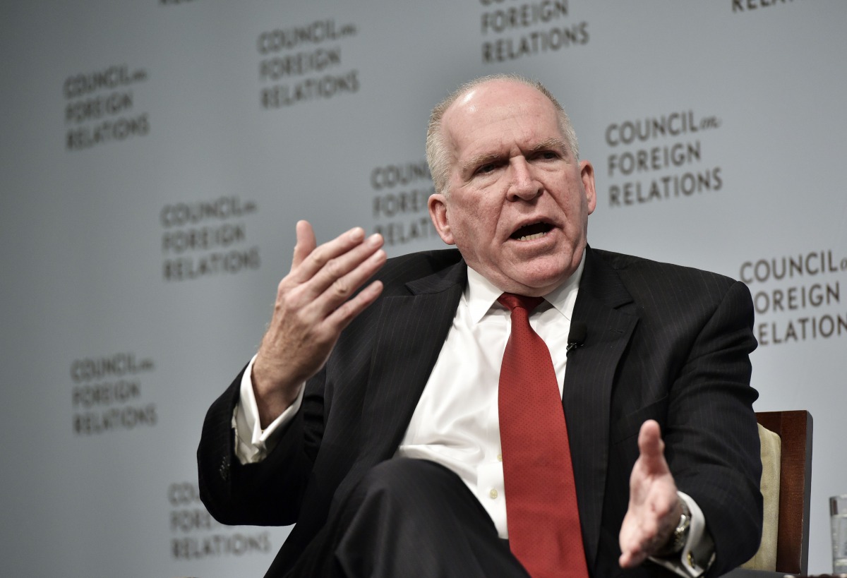 FILE PHOTO: CIA Director John Brennan takes part in a discussion with Judy Woodruff co-anchor and managing editor of PBS Newshour June 29, 2016 in Washington (AFP)
