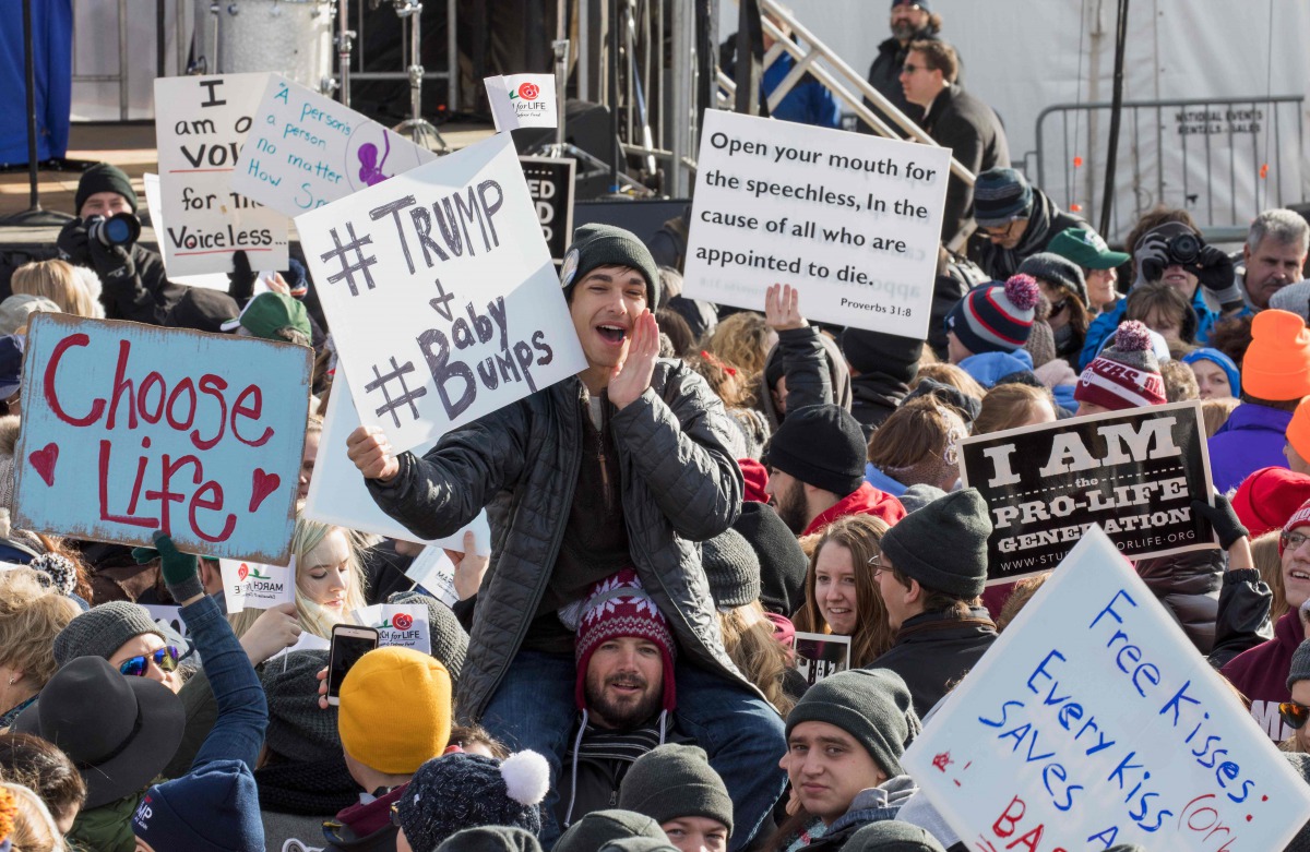Pro Life supporters gather at the Washington Monument to hear Vice President Mike Pence speak at the March for Life rally on January 27, 2017 in Washington,DC. Anti-abortion activists are gathering for the 44th annual March for Life in Washington, protest
