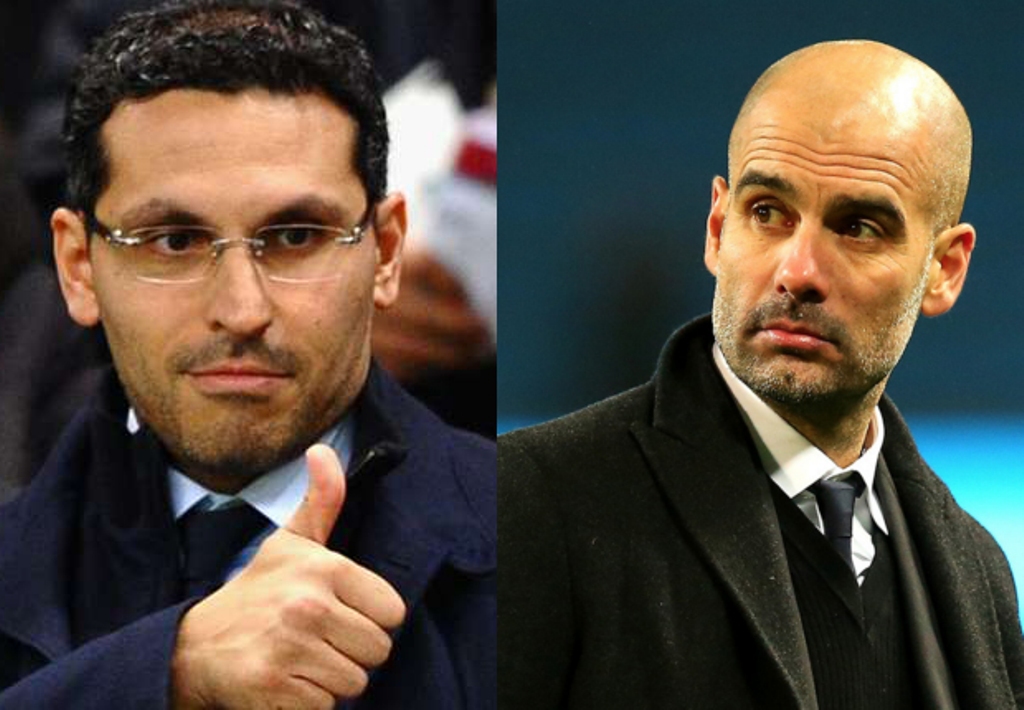 (L) Khaldoon Al Mubarak, Man City chairman | (R) Pep Guardiola
