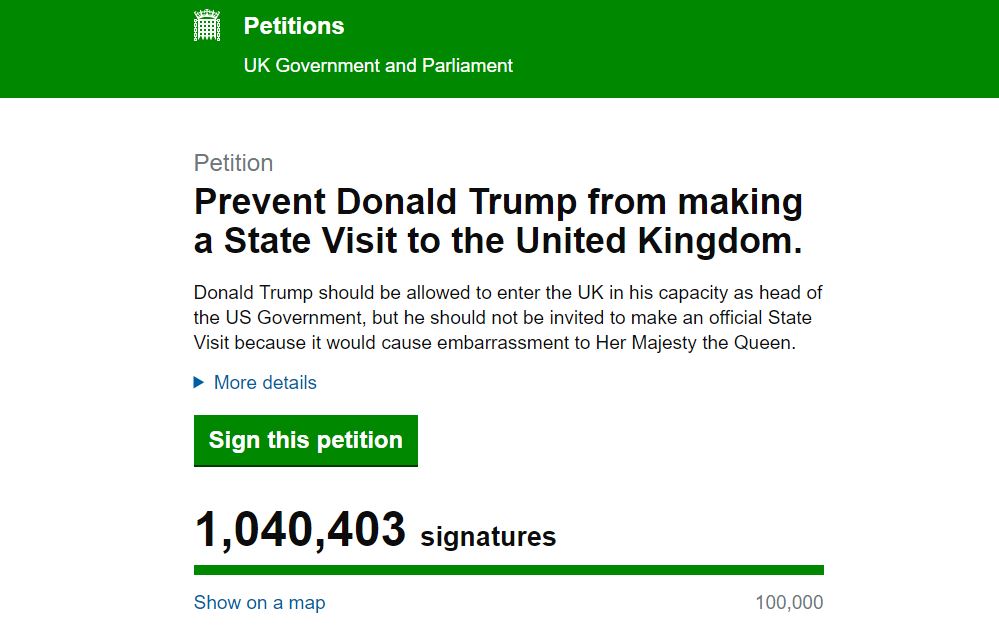 Photo: The petition on the UK Government and Parliament website.