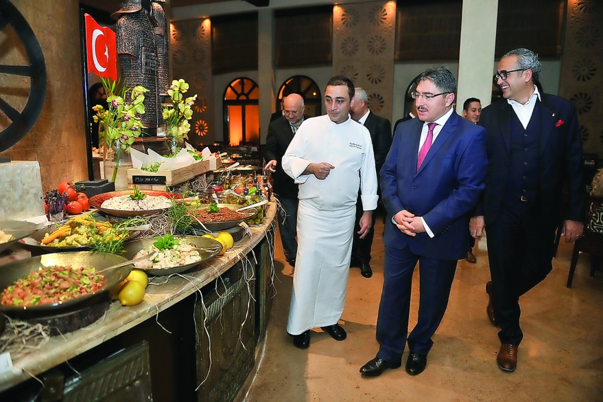 Ahmet Demirok, Turkish Ambassador to Qatar, and Wael Maatouk, General Manager of Sharq Village and Spa, during the opening of the Turkish theme at Al Liwan Restaurant at Sharq Village and Spa, yesterday. Pic: Baher Amin / The Peninsula 