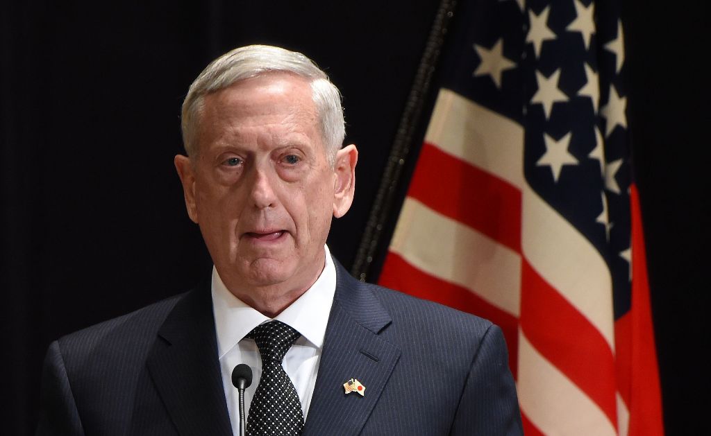 US Defence Secretary Jim Mattis speaks while Japanese Defence Minister Tomomi Inada (not pictured) listens during a joint press conference at the defence ministry in Tokyo on February 4, 2017. / AFP / Toru YAMANAKA
