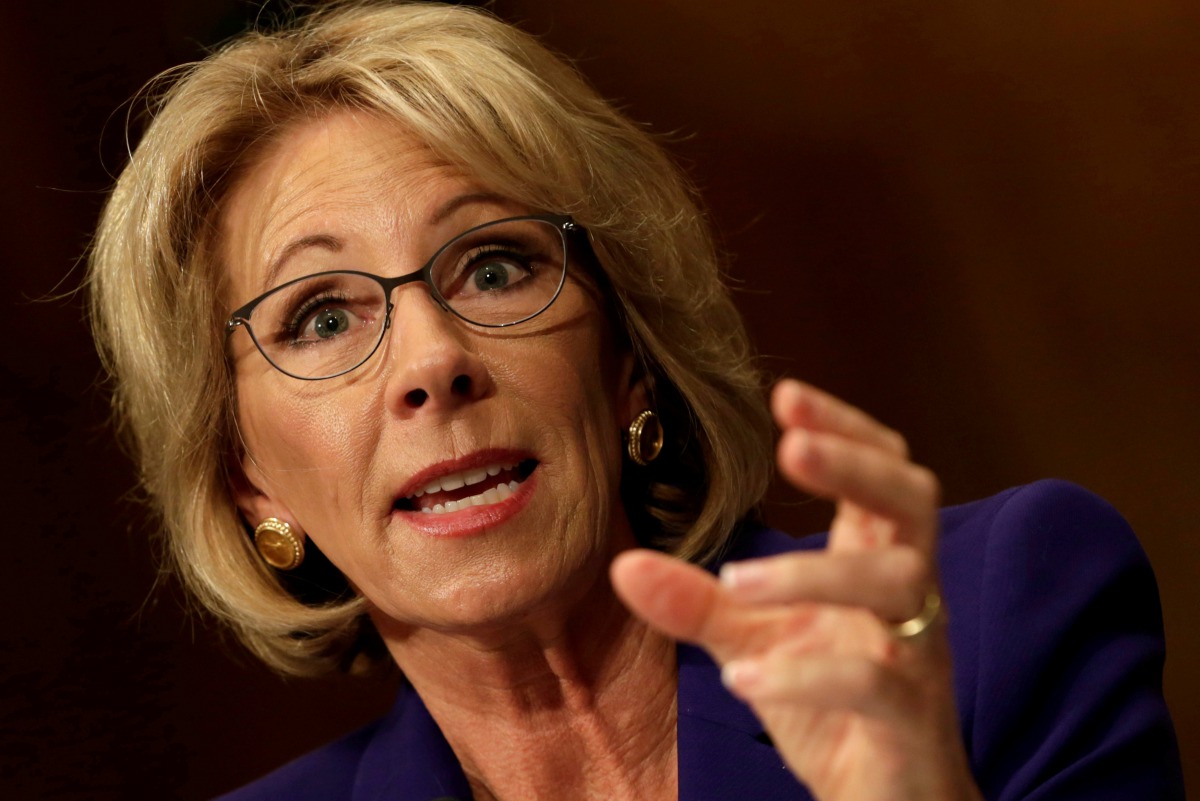 Betsy DeVos testifies before the Senate Health, Education and Labor Committee confirmation hearing to be next Secretary of Education on Capitol Hill in Washington, U.S., January 17, 2017. REUTERS/Yuri Gripas