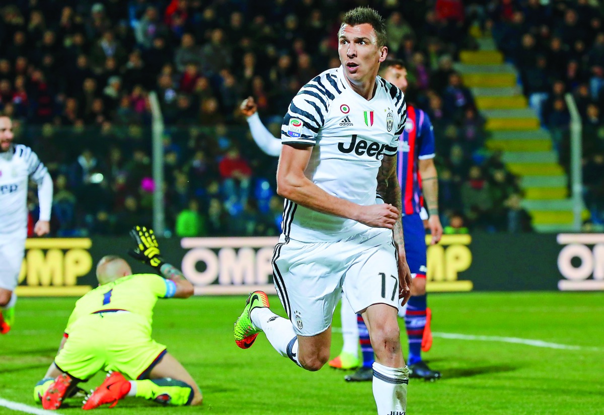 Juventus' Mario Mandzukic reacts after scoring against Crotone during their Serie A match in Crotone on Wednesday.