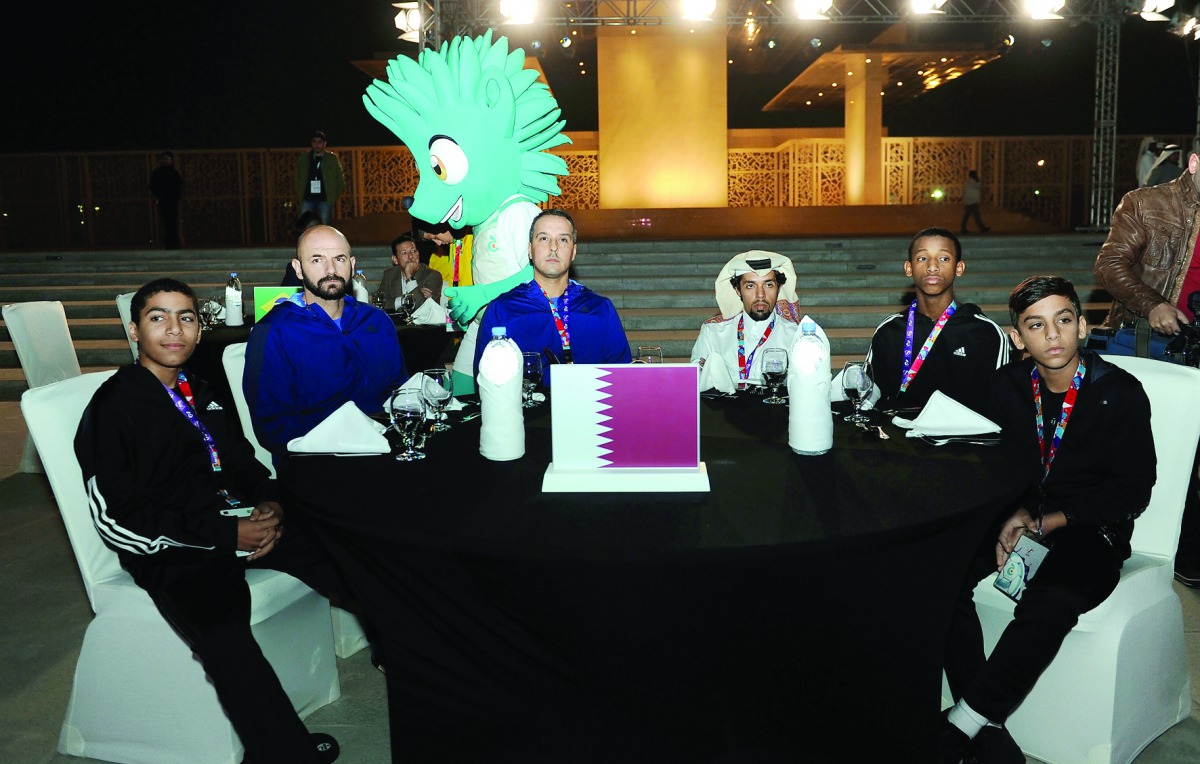 Members of Qatari soccer team at the draw for Jeem Cup held at the Ceremonial Court in Education City.  Pic: Salim Matramkot / The Peninsula