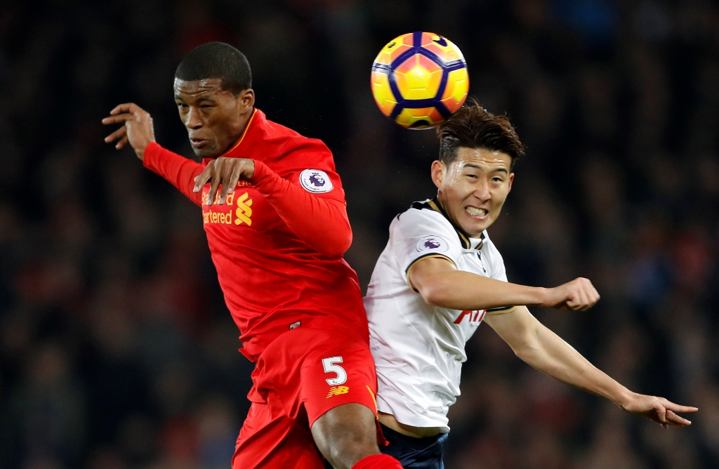 Liverpool's Georginio Wijnaldum in action with Tottenham's Son Heung-min Action Images via Reuters / Carl Recine