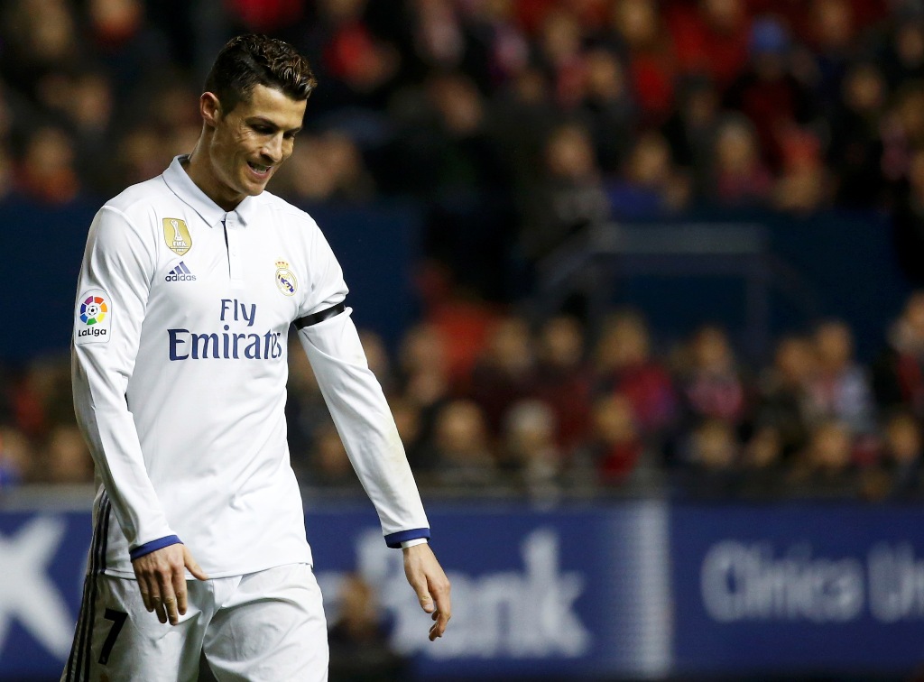 Real Madrid's Cristiano Ronaldo reacts during the match. REUTERS/Susana Vera
