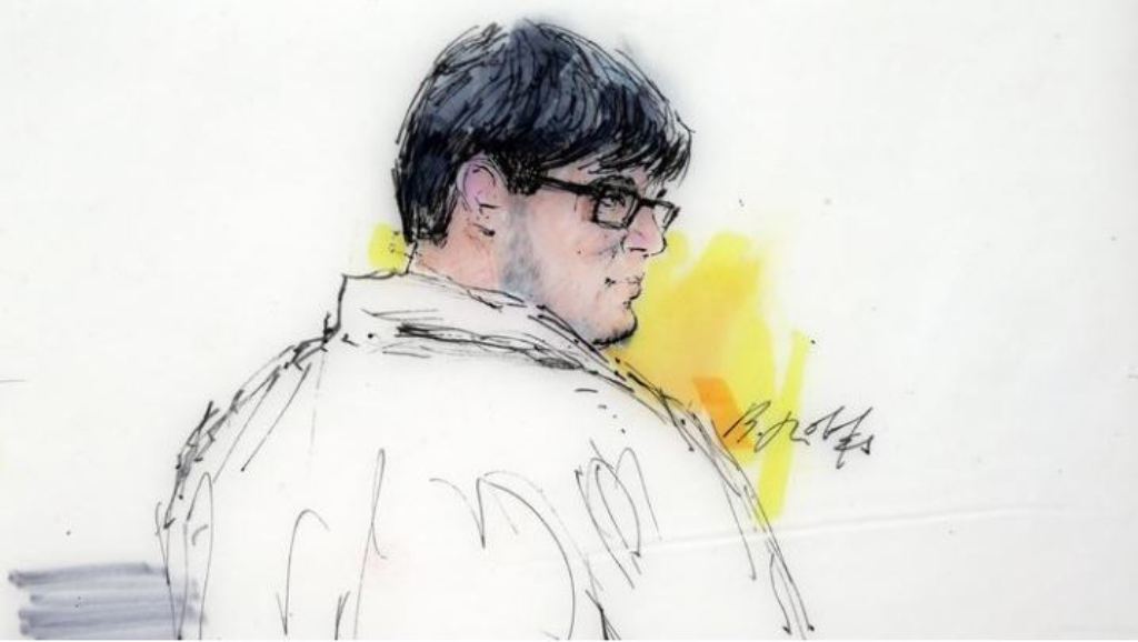 In this courtroom sketch, Enrique Marquez Jr. appears in federal court in Riverside on Dec. 21.