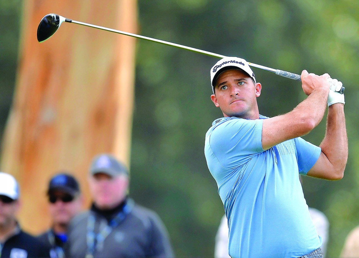 Sam Saunders hits from the ninth hole tee box during the first round of the Genesis Open golf tournament at Riviera Country Club in California, USA on Thursday. 