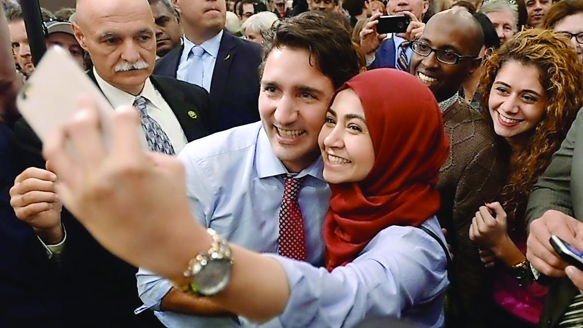 Canadian Prime Minister Justin Trudeau poses for a selfie in Ottawa.