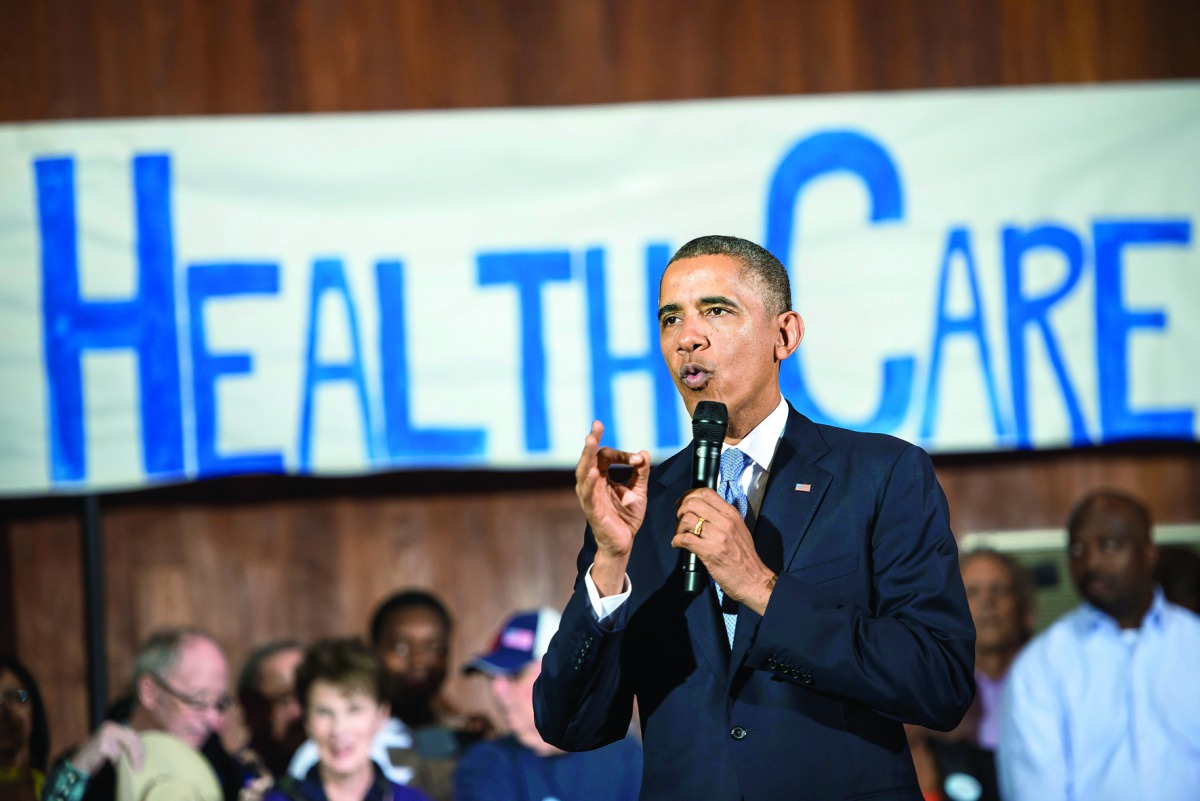 Former US, President Barack Obama speaks about the Affordable Care Act, at Temple Emanu-El in Dallas, Texas.