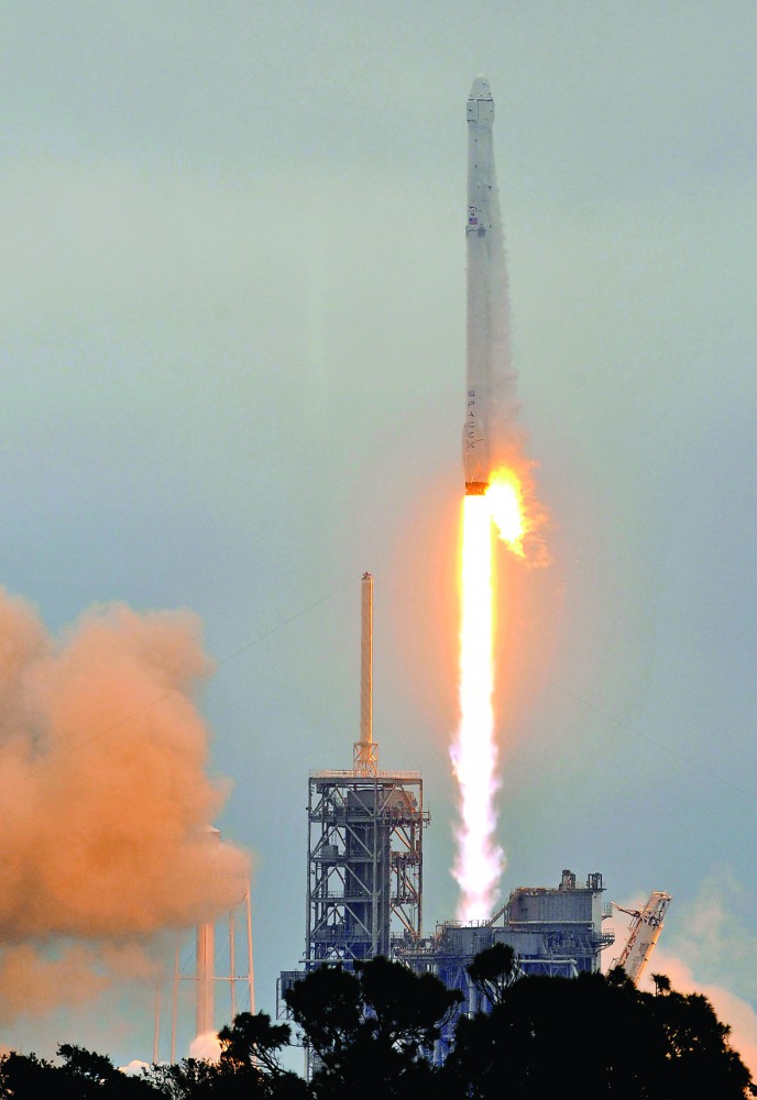 The SpaceX Falcon 9 rocket launches from the Kennedy Space Center Launch Complex 39A in Florida, yesterday.
