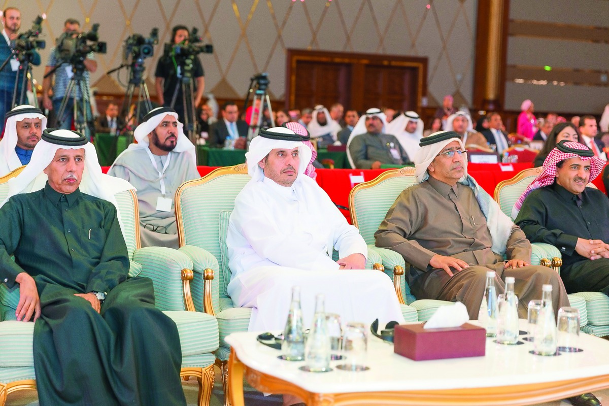 Prime Minister and Interior Minister H E Sheikh Abdullah bin Nasser bin Khalifa Al Thani at the two-day International Conference on Human Rights Approach to Conflict Situations in the Arab Region, at the Sheraton Doha, yesterday.