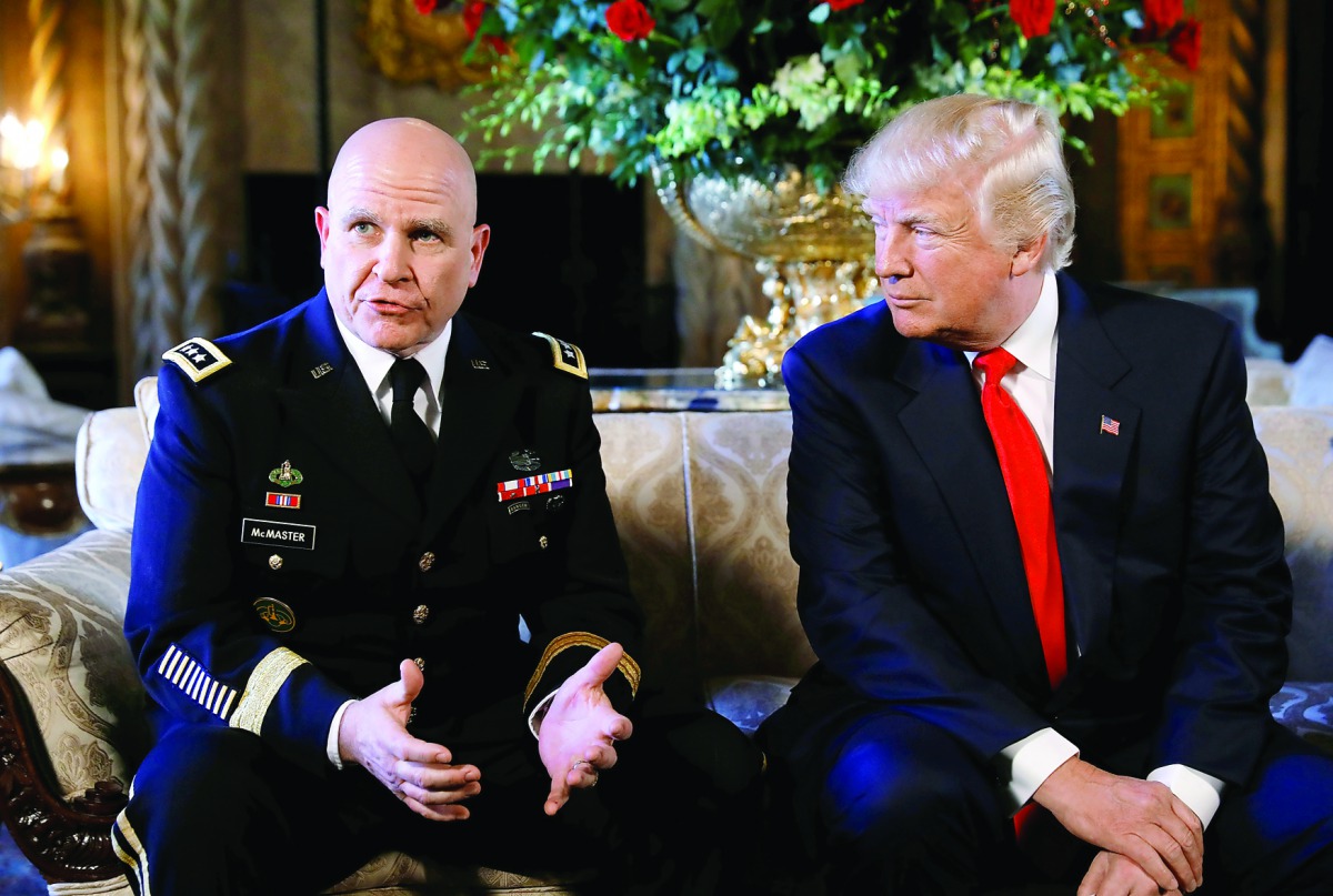 US President Donald Trump and his newly named National Security Adviser Army Lt Gen Herbert Raymond McMaster (left) in Palm Beach, Florida.