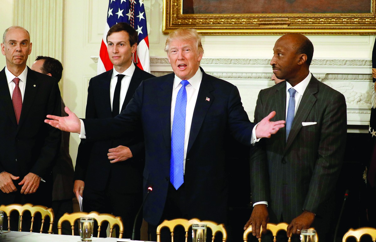 US President Donald Trump at a meeting with manufacturing CEOs at the White House in Washington, DC, yesterday.