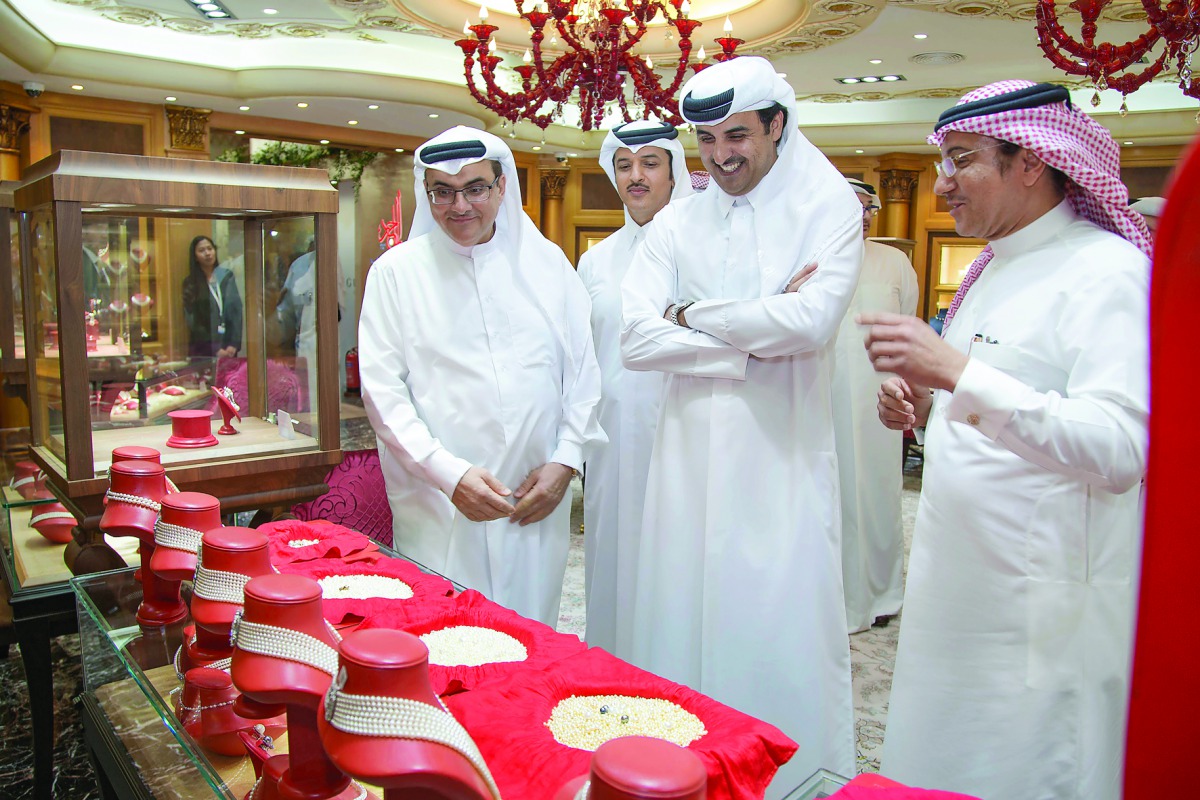 Emir H H Sheikh Tamim bin Hamad Al Thani visiting the 14th Doha Jewellery and Watches Exhibition at the Doha Exhibition and Convention Center, yesterday.