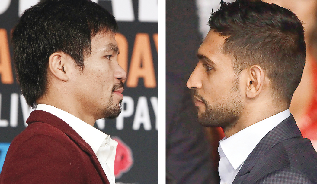 Philippine boxing hero Manny Pacquiao (left) and British fighter Amir Khan confirm their fight in April.