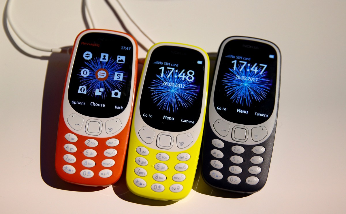 Nokia 3310 devices are displayed after their presentation ceremony at Mobile World Congress in Barcelona, Spain, February 26, 2017. (REUTERS/Paul Hanna)