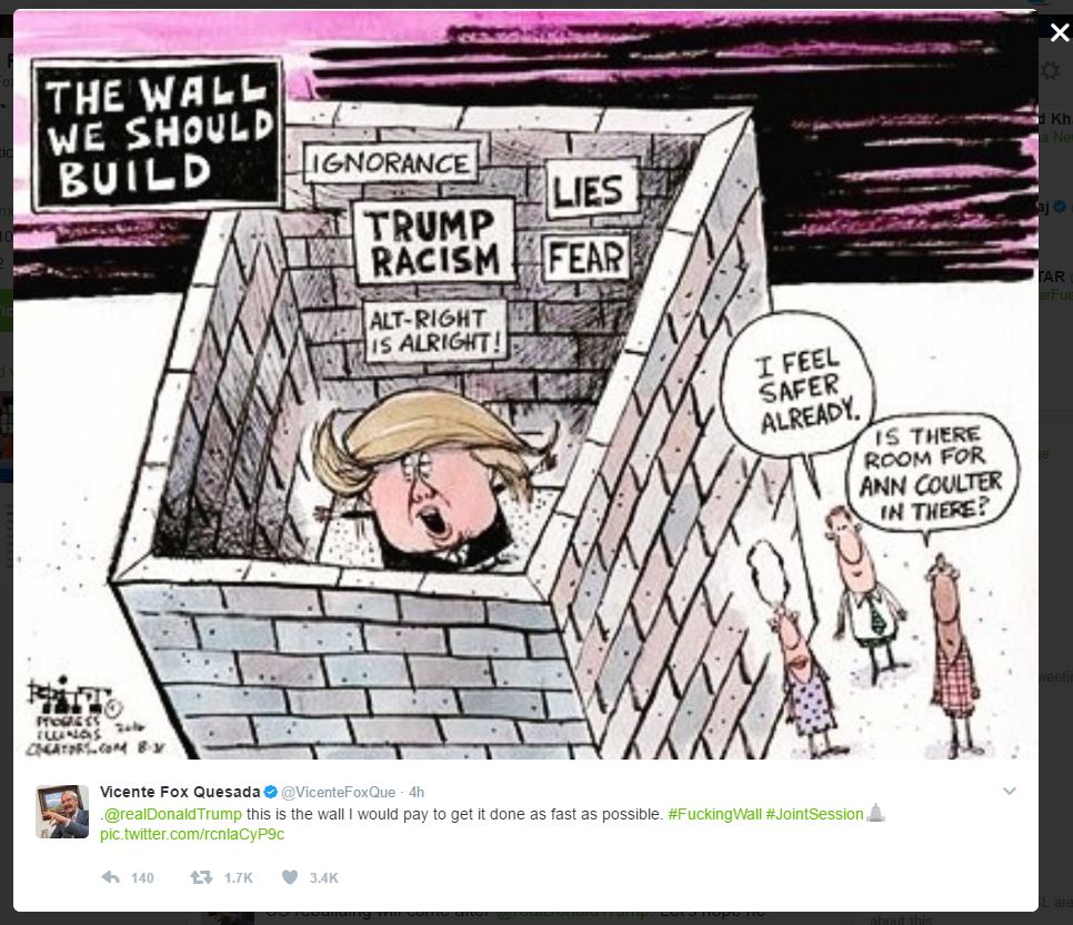 Print screen of the caricature tweeted by former Mexican President Vicente Fox Quesada.