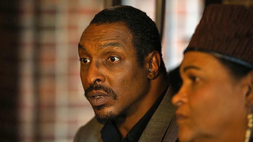 Muhammad Ali Jr., 44, (L), son of former boxing world champion Muhammad Ali, and his mother Khalilah Camacho-Ali (R) speak to press members regarding the detention of him for 2 hours at a Florida airport despite having no criminal record and carrying a va