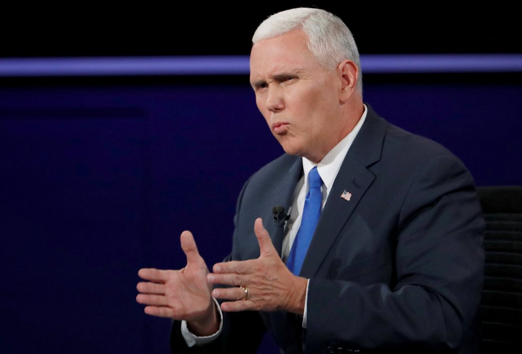 FILE PHOTO - Republican U.S. vice presidential nominee Governor Mike Pence speaks during his debate against Democratic U.S. vice presidential nominee Senator Tim Kaine (not shown) at Longwood University in Farmville, Virginia, U.S. on October 4, 2016. REU