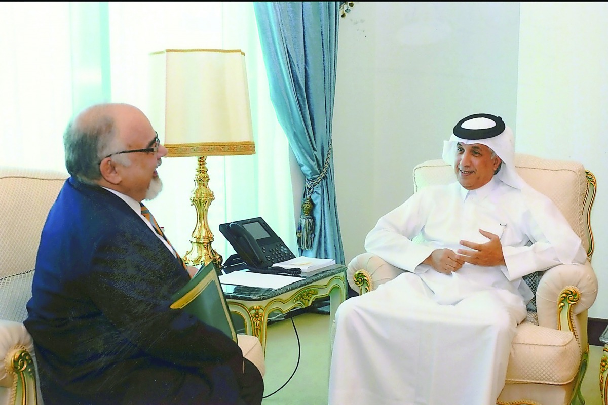 Minister of State for Foreign Affairs, H E Sultan bin Saad Al Muraikhi, with Ambassador of the Republic of Greece to Qatar, Constantinos Orphanides. Talks dealt with bilateral relations and means of enhancing them in addition to a number of issues of comm