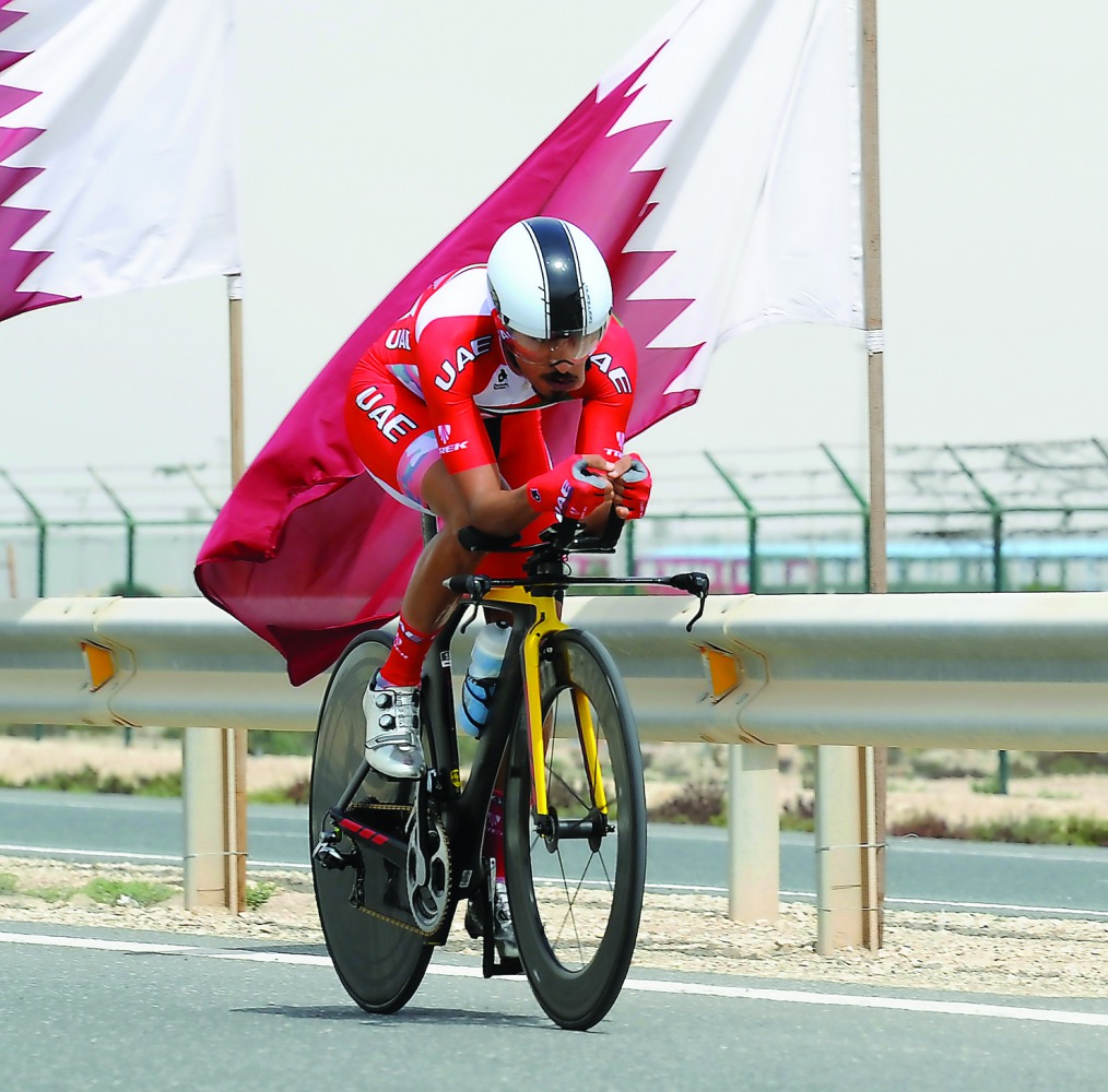 UAE's Yousif Mirza competes during the Elite Individual Time Trial of GCC Road Cycling Championships at Losail yesterday.Picture by: Salim Matramkot/The Peninsula
