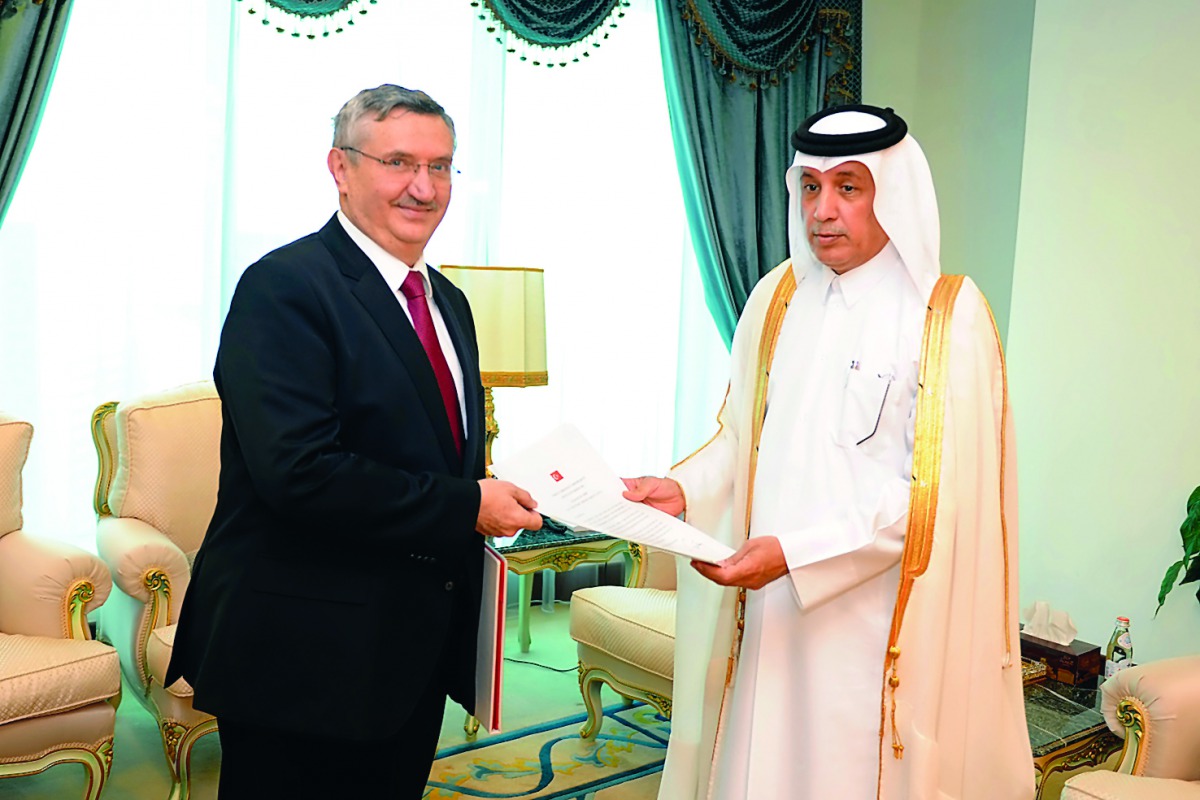 Minister of State for Foreign Affairs, H E Sultan bin Saad Al Muraikhi, received yesterday copies of credential of Fikret Ozer as Ambassador of the Republic of Turkey