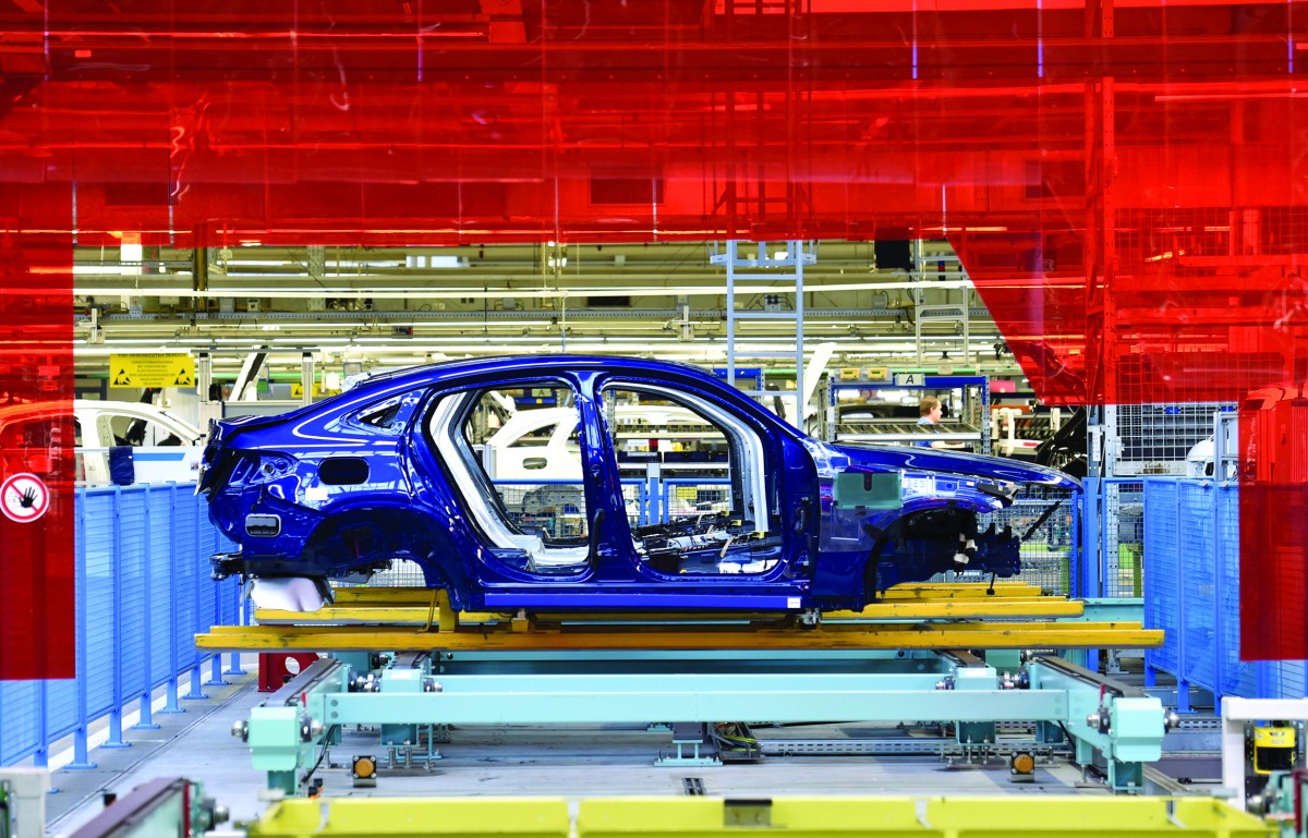 A Mercedes-Benz car is pictured in a production line at the plant of German carmaker in Bremen.
