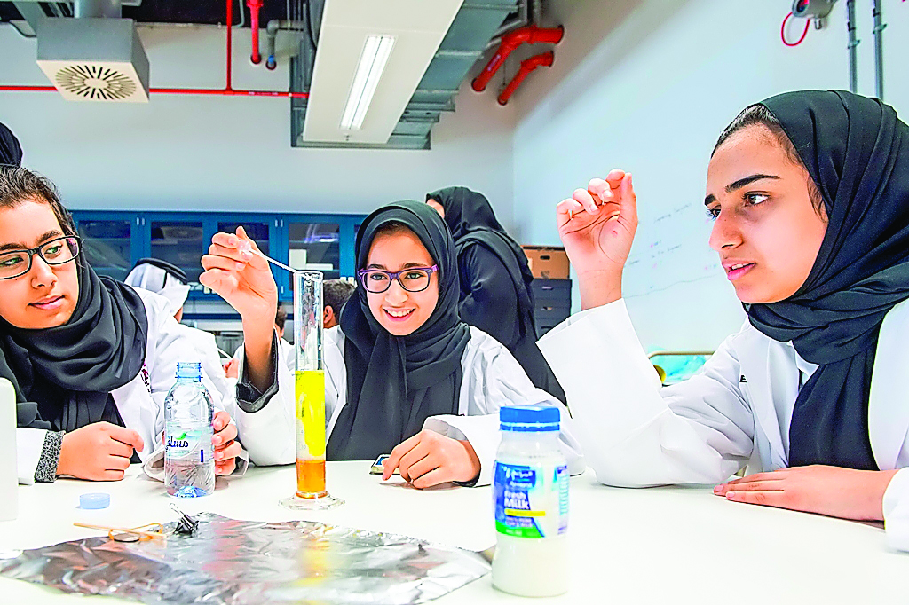 Students busy conducting a science experiment. 
