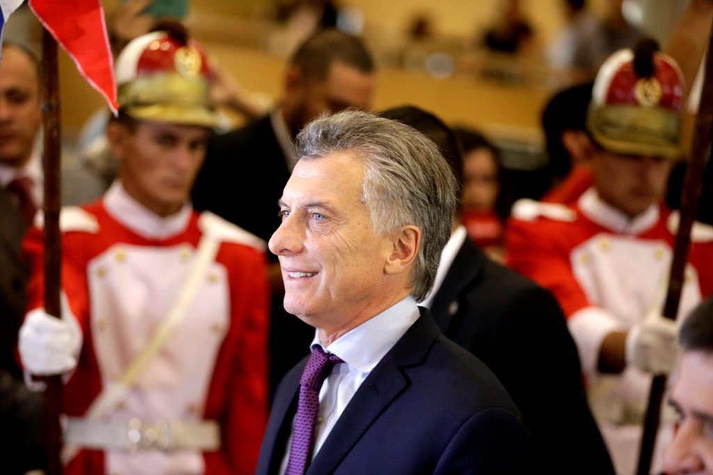 Argentina's President Mauricio Macri arrives at the headquarters of the South American Soccer Confederation (CONMEBOL) in Luque, Paraguay March 16, 2017. REUTERS/Jorge Adorno